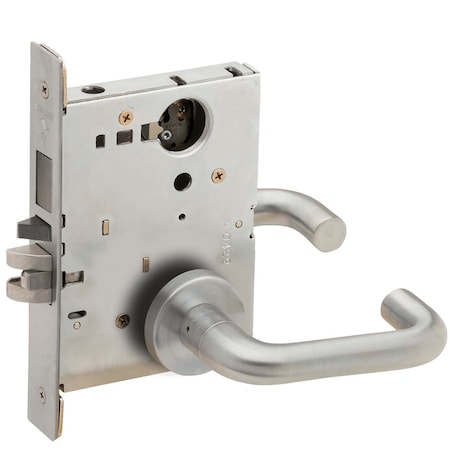 Schlage Faculty Restroom Mortise Lock, 03A Design, Less Cylinder, Satin Chrome L9485L 03A 626 LH